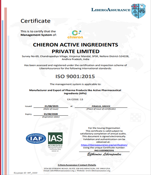 ISO 9001:2015 LiberoAssurance Certificate