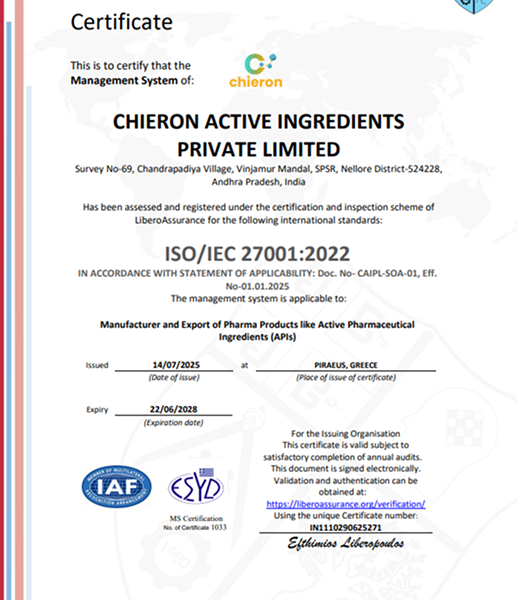 ISO/IEC 27001:2022 LiberoAssurance Certificate