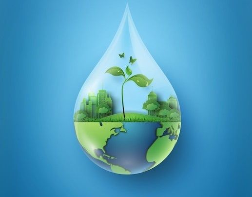 Water droplet with sustainable green earth